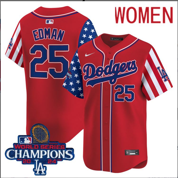 Women  MLB Los Angeles Dodgers #25 Edman American Style red 2024 World Series Champions  Limited Jersey->women mlb jersey->Women Jersey
